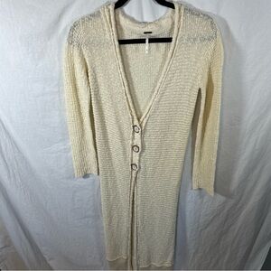 FREE PEOPLE Ivory White Clearwater Long Knit Duster Sweater Cardigan Sz XS BOHO